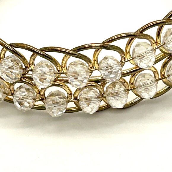 Vintage Gold-Tone Wire Cuff Bracelet With Clear Faceted Beads - Picture 4 of 10